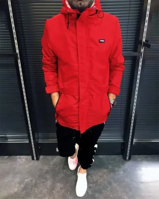Extended men's transitional jacket red W001