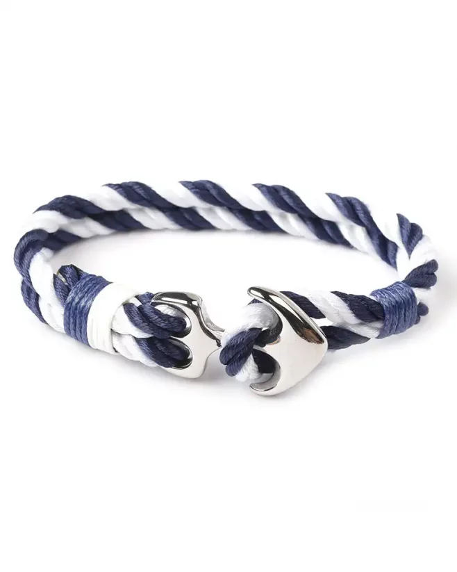 Double men's bracelet with a silver anchor blue-white