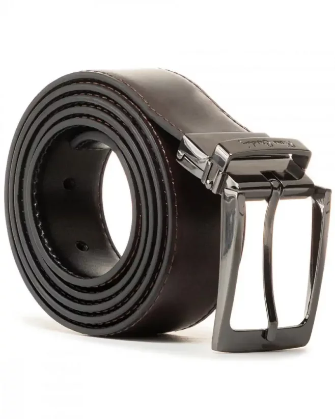 Double-sided men's leather belt Pierre Cardin FWJX5 black-brown