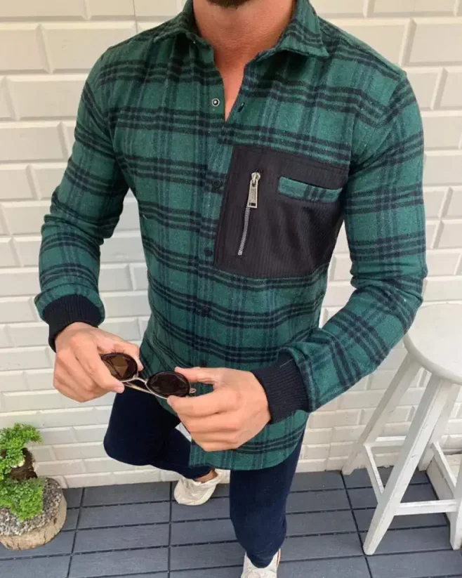 Men's checkered flannel shirt green RX03 - Size: S