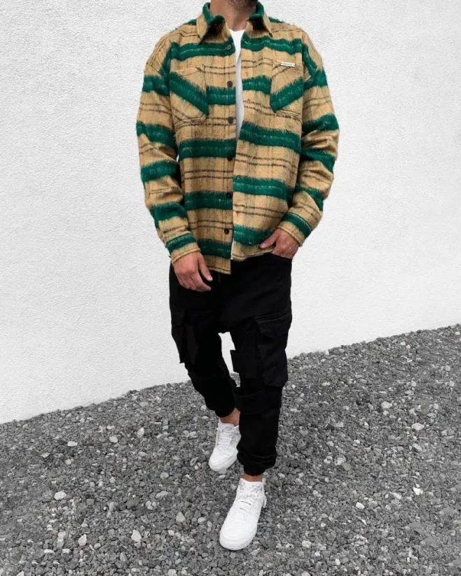 Checkered men's flannel Black Island green