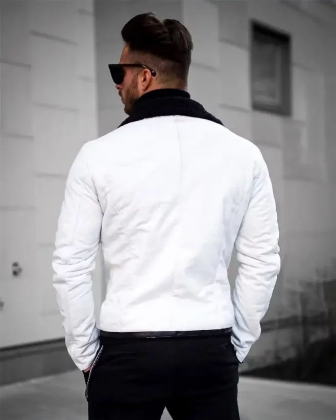 Štýlová pánska koženková bunda biela OJ Boss