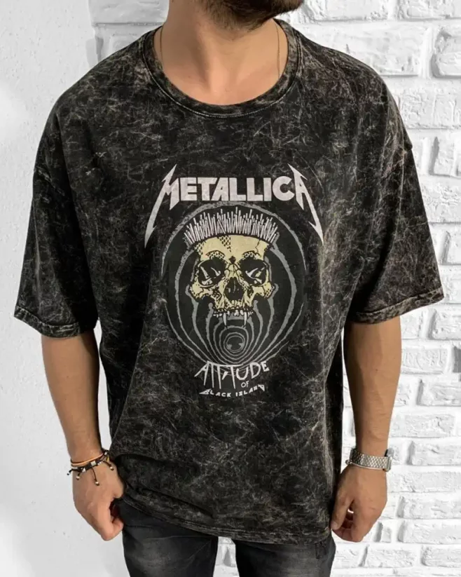 Vyšúchané pánske tričko Black Island Metallica béžové