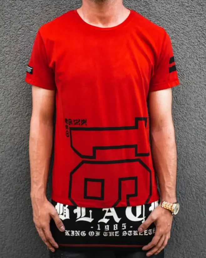 Extended men's t-shirt with red  print MECHANIC 2084 - Size: M