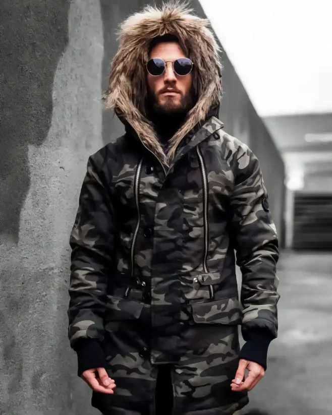 Maskáčová pánska zimná bunda parka zelená OJ Legend - Veľkosť: S