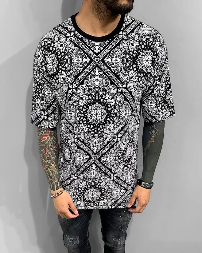 Men's black patterned T-shirt Black Island Shadow