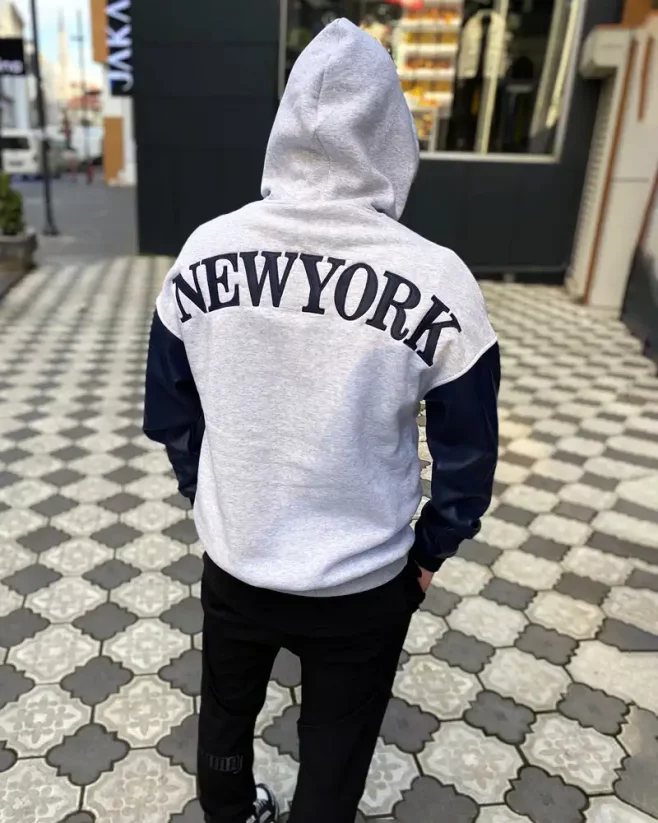 Gray men's hooded sweatshirt NY