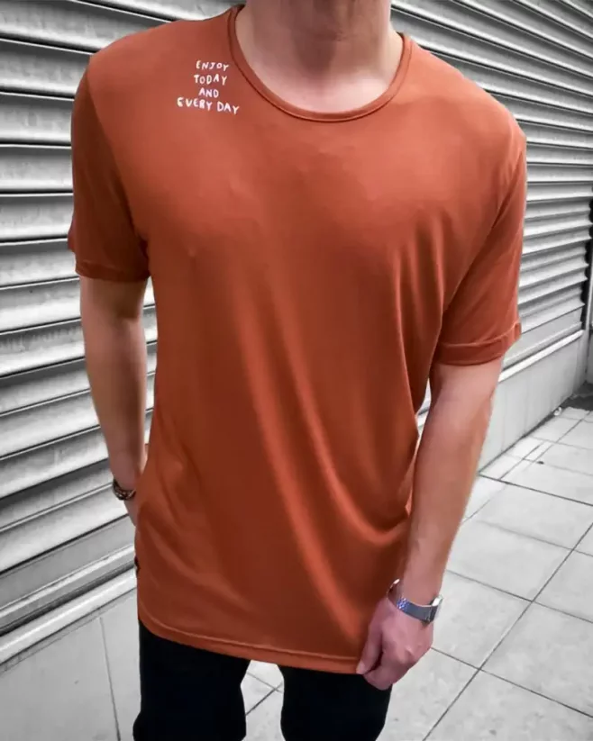 Hnedé pánske tričko OT SS Enjoy - Veľkosť: XL