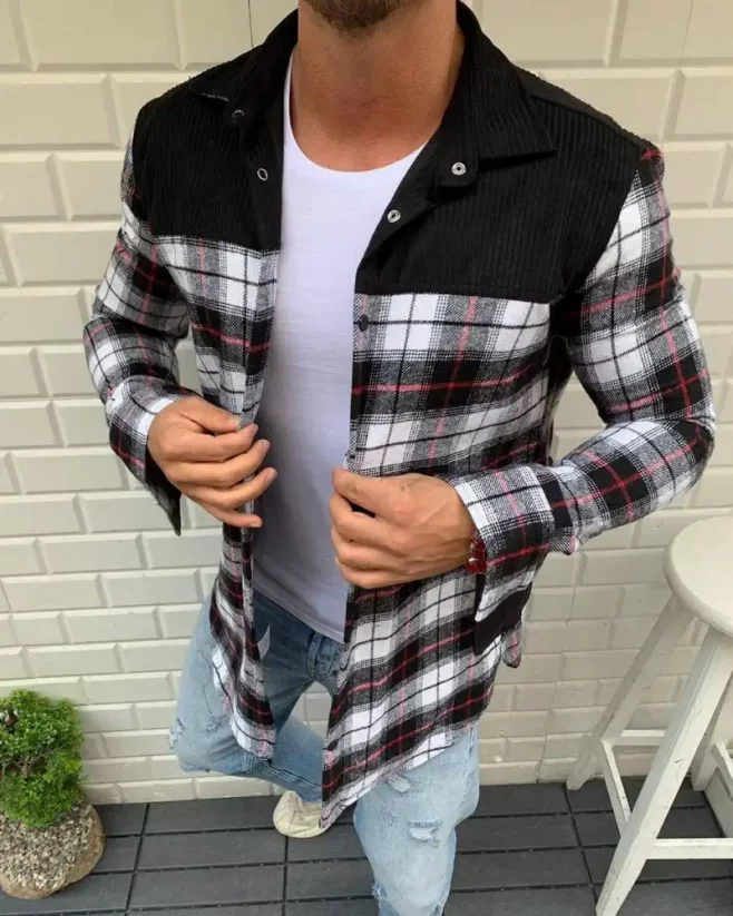 Men's checkered flannel shirt white RX04