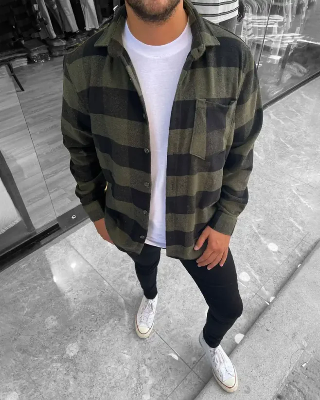 Green men's flannel shirt OT SS Check