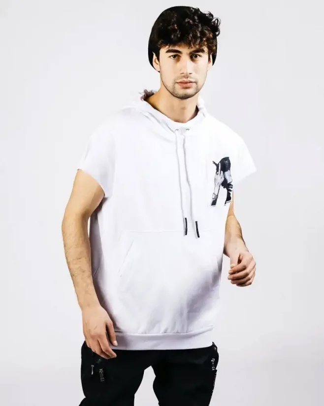 White men's t-shirt with hood OX 2PAC - Size: L