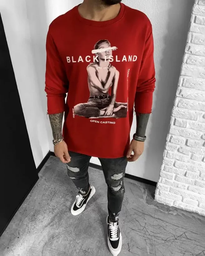 Stylish red men's Black Island Casting sweatshirt