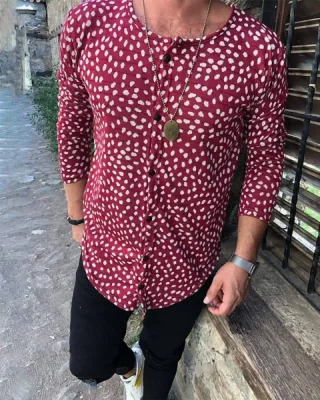 Vzorovaná pánska košeľa červená Cheetah OT SS 10