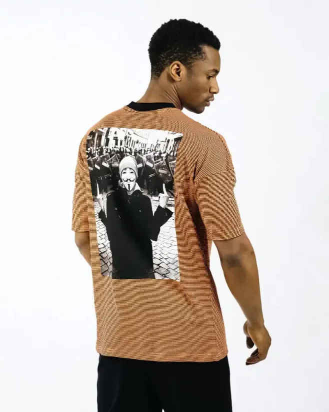 Oranžové pánské tričko OX Anonymous - Velikost: XL