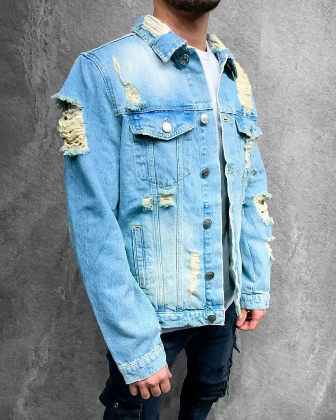 Modrá pánská džínová bunda 2Y Premium Torn - Velikost: S