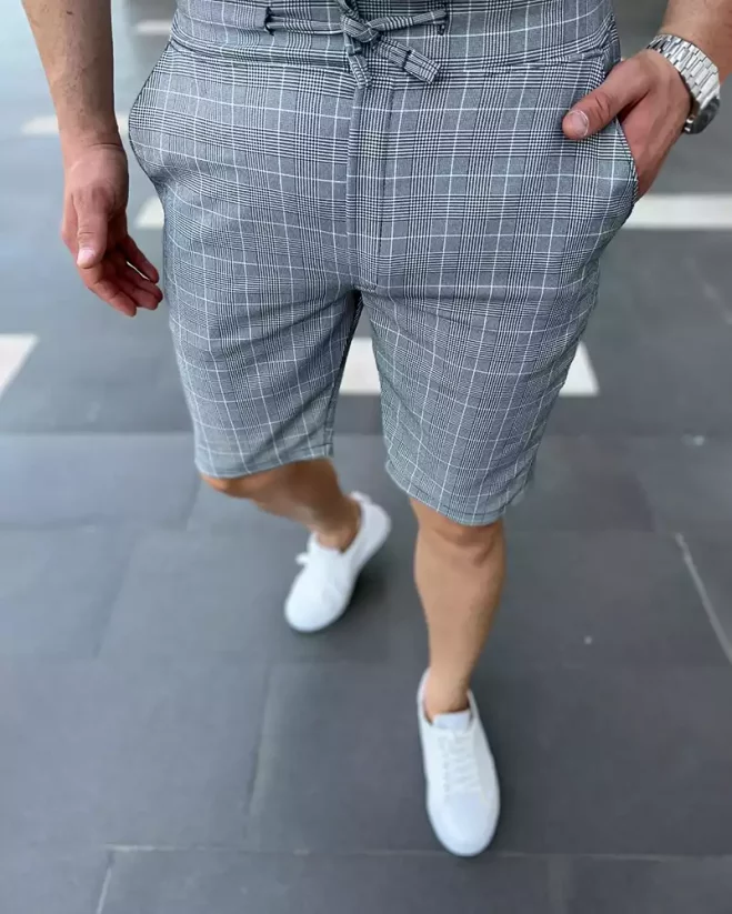Stylish men's checkered shorts grey DJP08