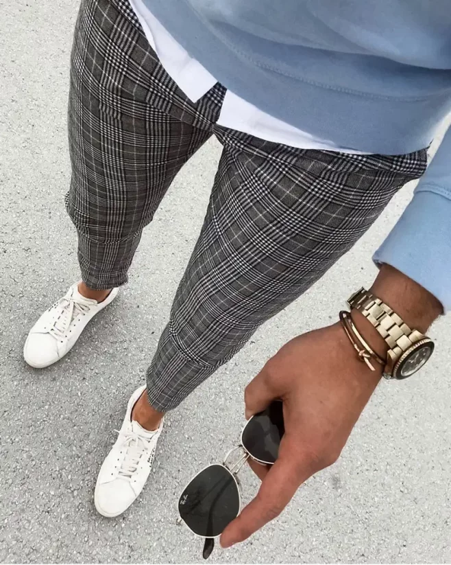Luxusné pánske elegantné nohavice sivé DJPE16 Exclusive