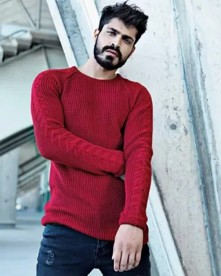 Zaujímavý pánsky sveter so vzorom červený LAGOS 2307