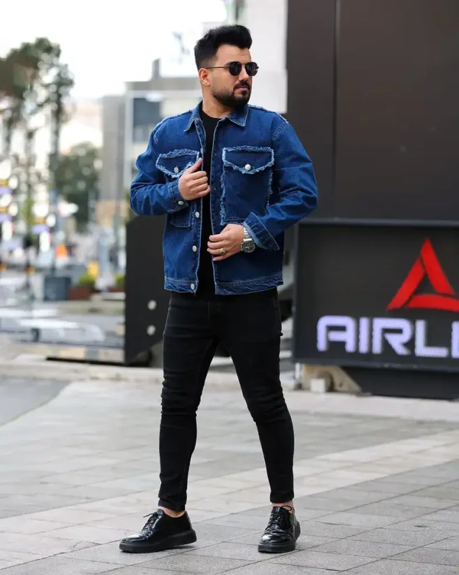 Dark blue men's denim jacket MR Chic