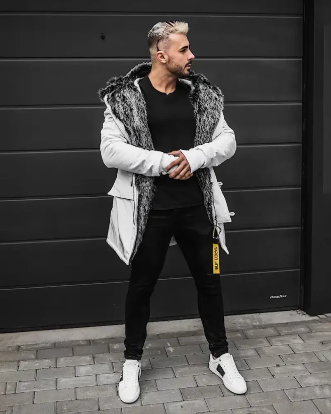 Štýlová pánska zimná bunda parka biela OJ Legend