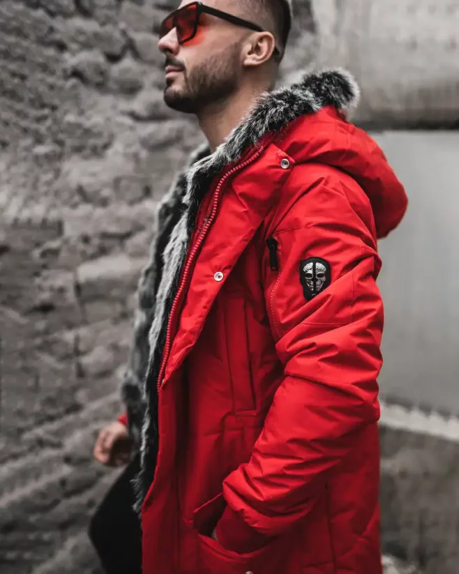 Extended men's winter jacket parka red OJ Stranger - Size: M