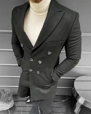 Black men's coat with double fastening HQ020