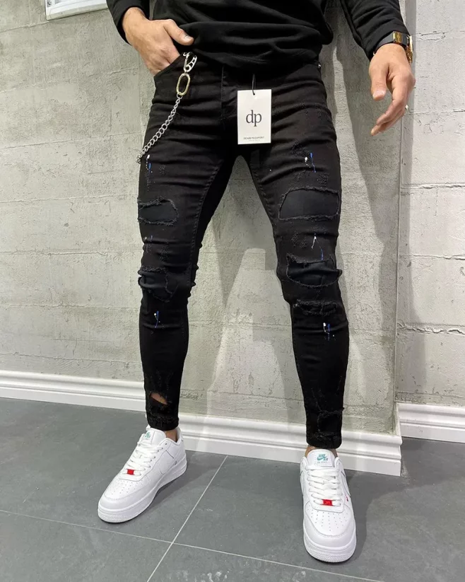 Černé pánské roztrhané džíny Image