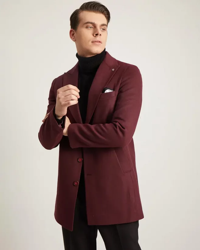 Jedinečný pánsky zimný kabát sharp collar bordový - Veľkosť: 50 (M/L)