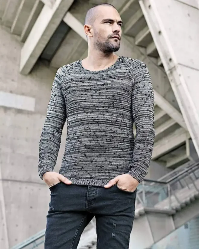 Stylish men's sweater black-gray LAGOS 2388 - Size: S