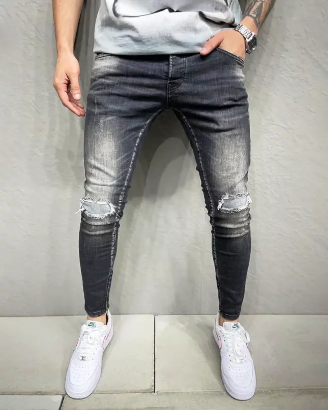 Černé pánské roztrhané džíny 2Y Premium Social