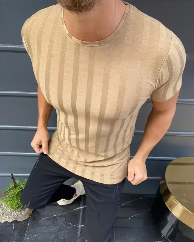 Men's striped beige T-shirt Lagos - Size: L