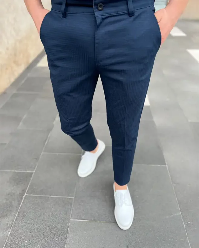 Elegantné pánske kockované nohavice modré DJP44
