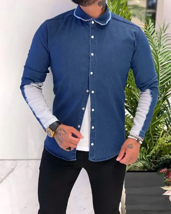 Štýlová pánska rifľová košeľa modrá MR Chic - Veľkosť: XXL