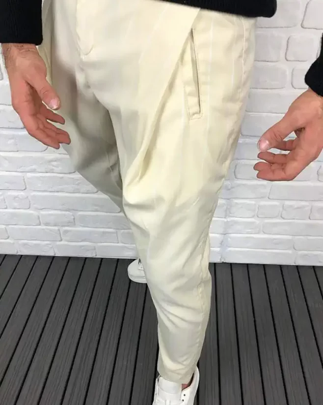 Jedinečně stylové pánské kalhoty béžové DJP91 - Velikost: 31