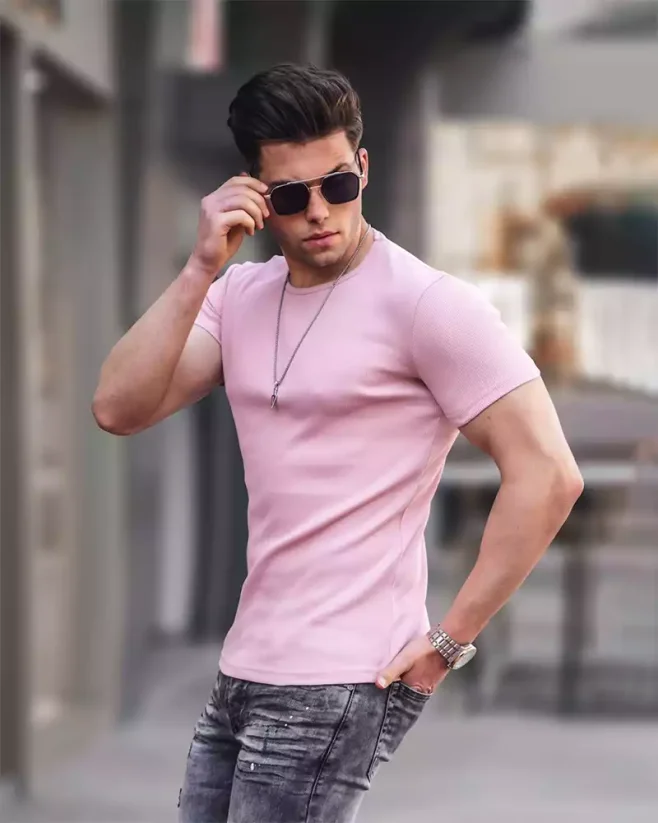 Pink men's t-shirt MX Simple - Size: S