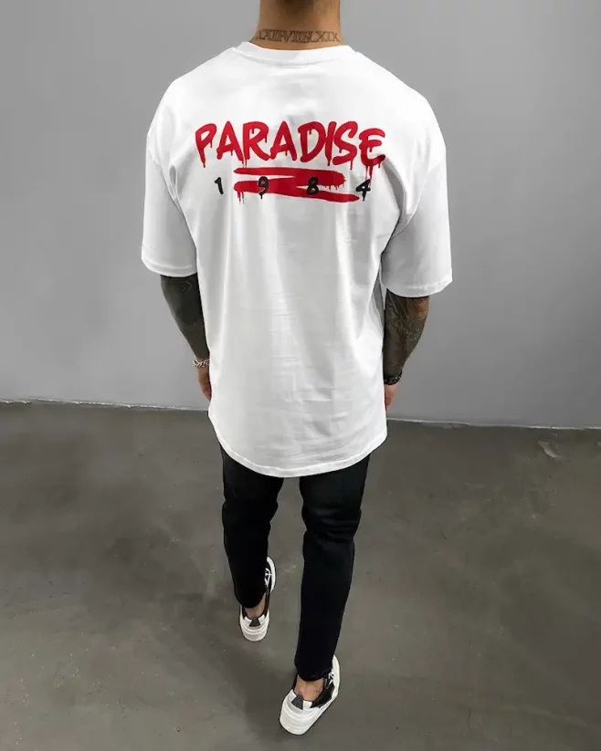 Men's white T-shirt Black Island Paradise - Size: M