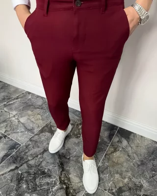 Men's elegant SKINNY pants bordó DJP56