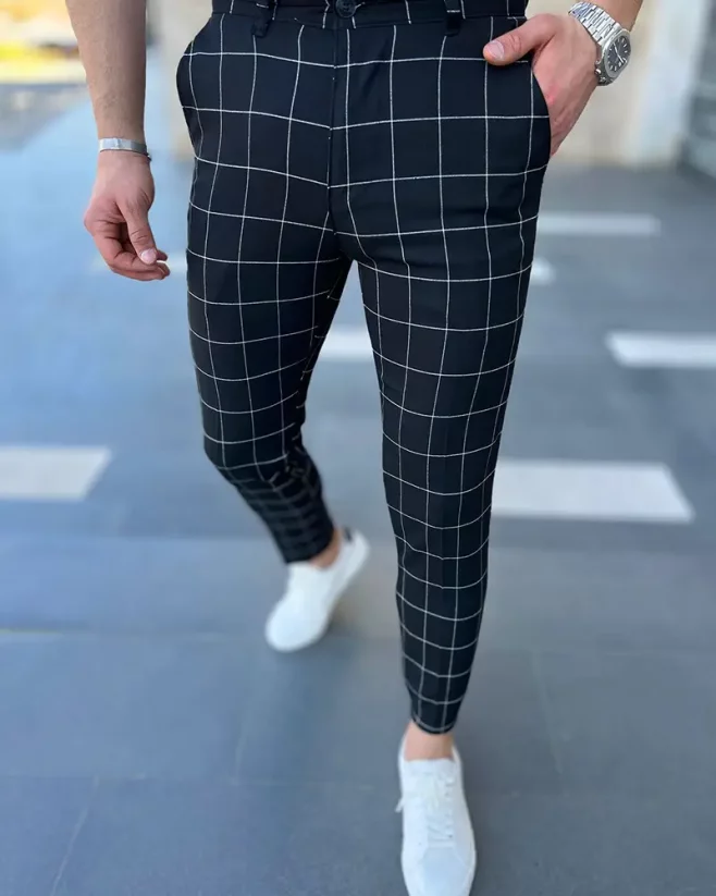 Checked men's elegant trousers black DJP63