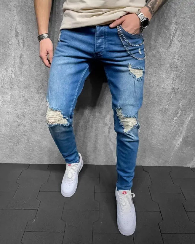 Men's blue torn jeans 2Y Premium Memory - Size: 31