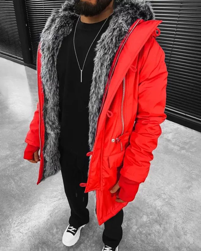 Stylish men's winter jacket parka red OJ Legend - Size: L
