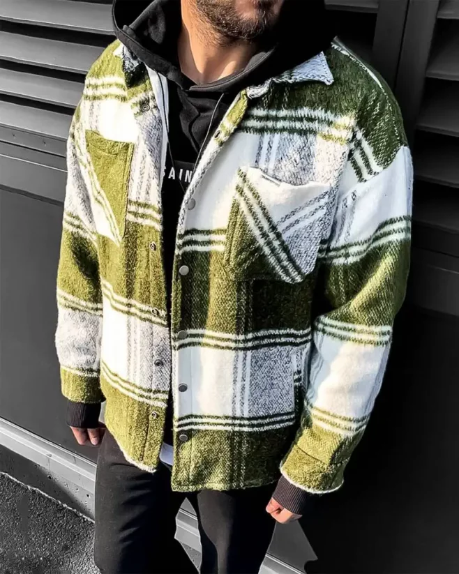 Stylish men's flannel jacket green Black Island