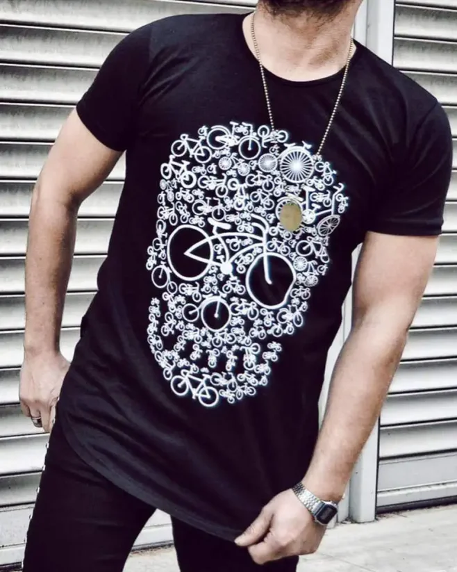 Black men's t-shirt with an interesting print OT SS - Size: S