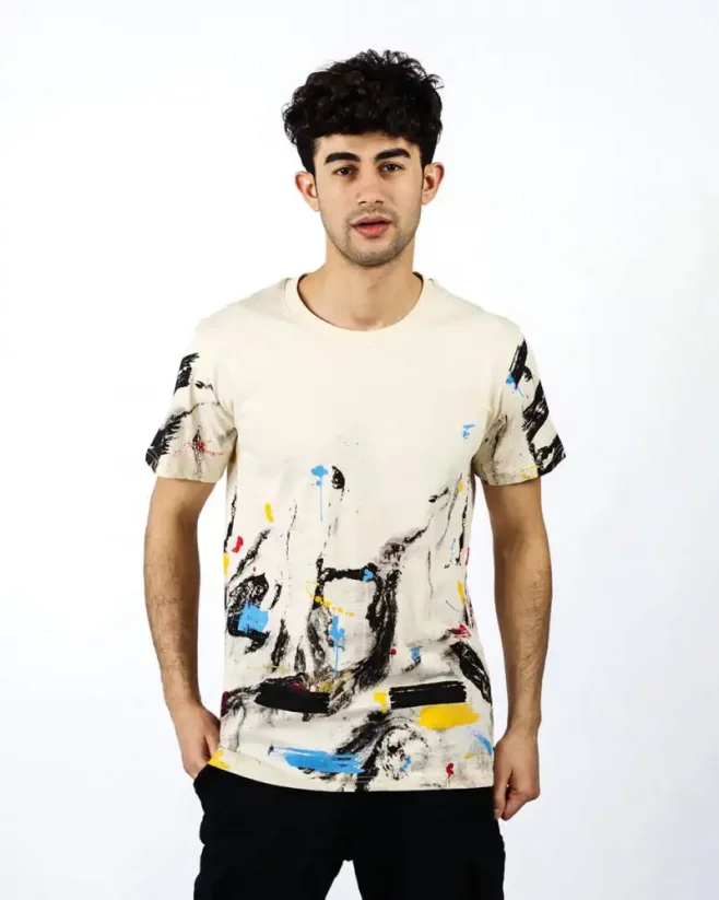 Beige men's T-shirt OX Arrows - Size: S