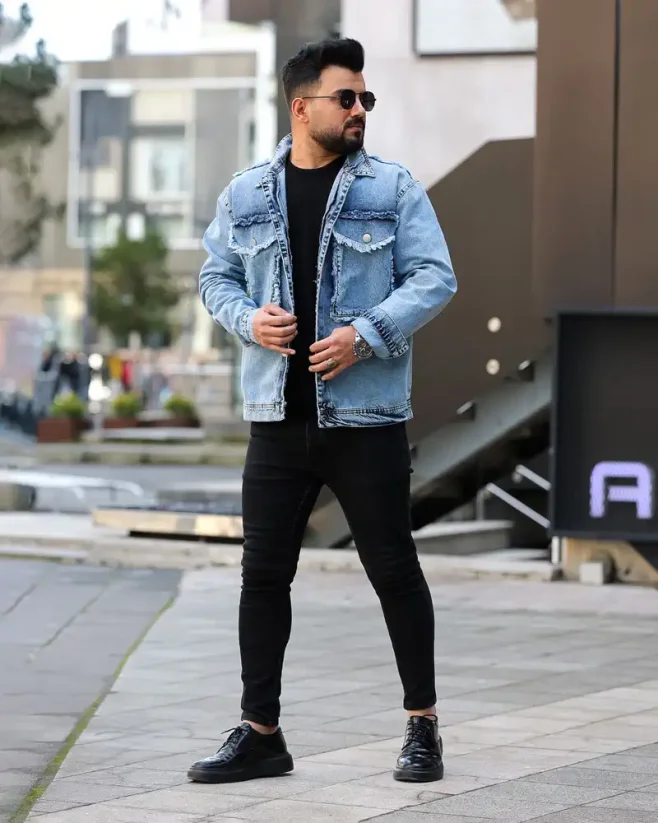 Světle-modrá pánská džínová bunda MR Chic - Velikost: M