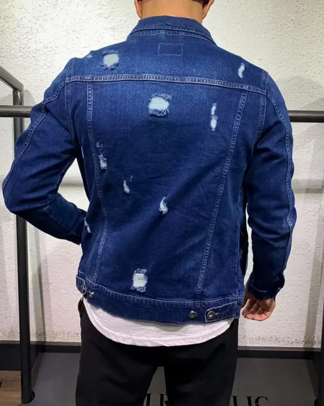 Roztrhána pánská modrá džínová bunda DR Sky