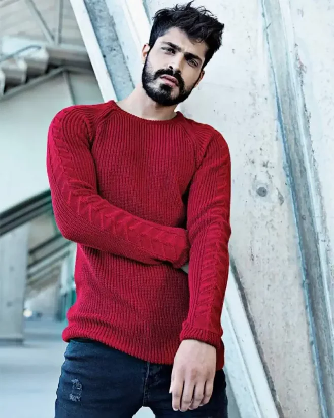 Interesting men's sweater with a red pattern LAGOS 2307