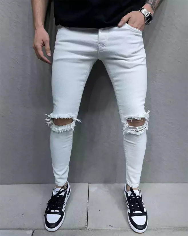Bílé pánské roztrhané džíny 2Y Premium Single