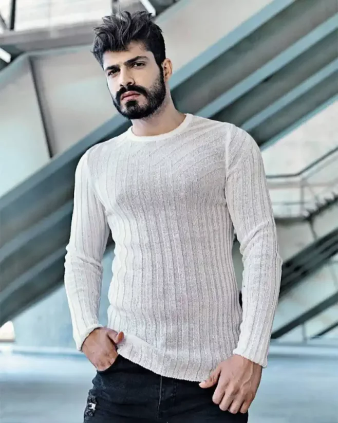 Stylish men's white sweater with pattern LAGOS 2363