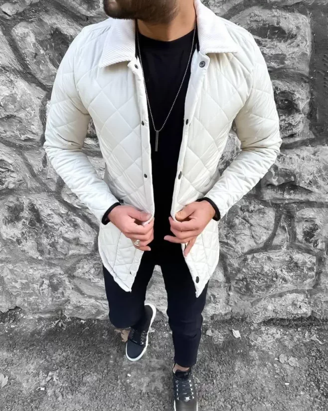 Elegant men's transitional jacket white DJP90 - Size: XL