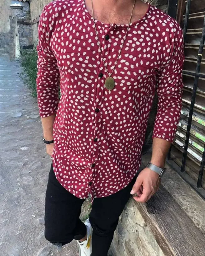 Patterned men's red shirt Cheetah OT SS 10 - Size: M